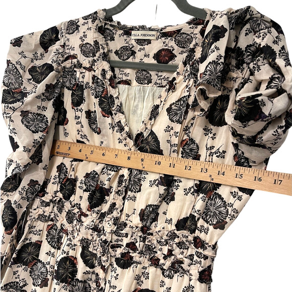 Ulla Johnson 4 Winsor Ruffled Floral Puff Shoulder Long Sleeve Mini Dress Cream - Picture 8 of 12